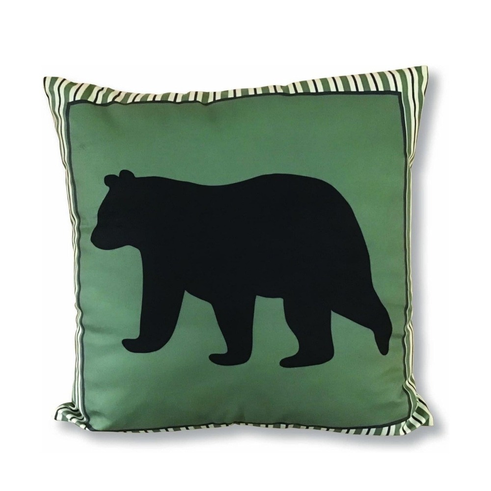 Virah Bella Throw Pillow 18x18 Green Bear Star‎ Phyllis Dobbs Rustic Lodge NWT